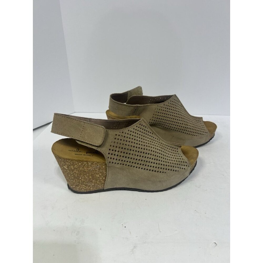 Mila Paoli Wedge Heels Beige Neutral Cork Suede Upper Size 10M